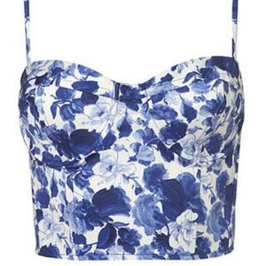 Topshop Blue Floral Bustier Top